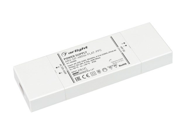 Блок питания ARV-SP-48036-FLAT-PFC (48V, 0.75A, 36W) (Arlight, IP20 Пластик, 5 лет) фото:1