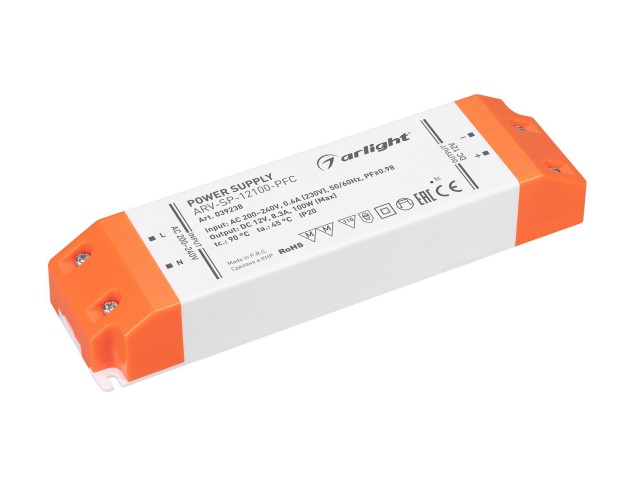 Блок питания ARV-SP-12100-PFC (12V, 8.3A, 100W) (Arlight, IP20 Пластик, 5 лет) фото:1