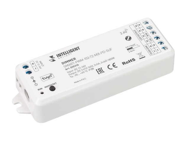INTELLIGENT ARLIGHT Диммер SMART-PWM-102-72-MIX-PD-SUF (12-36V, 2x5A, ZB, 2.4G) (IARL, Пластик) фото:1