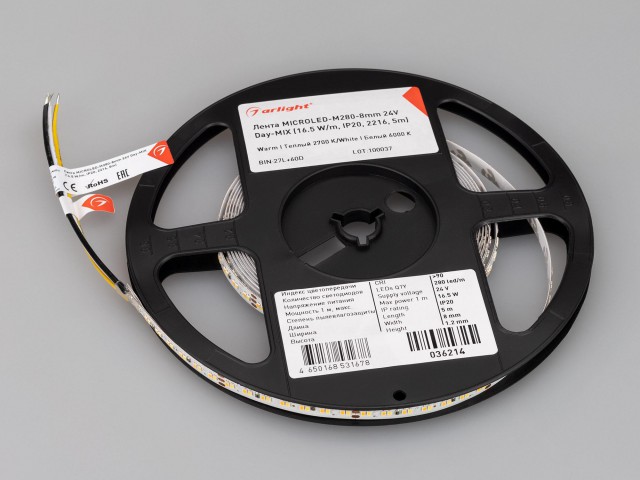 Лента MICROLED-M280-8mm 24V Day-MIX (16.5 W/m, IP20, 2216, 5m) (Arlight, Изменяемая ЦТ) фото:6