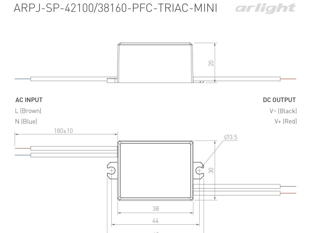 Блок питания ARPJ-SP-42100-PFC-TRIAC-MINI (4W, 21-42V, 100mA) (Arlight, IP65 Пластик, 5 лет) фото:3