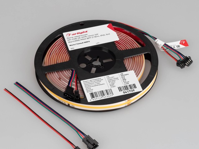 Лента герметичная SPI-COB-SE-X378-12mm 24V Warm3000-PX63-BPT (7 W/m, IP65, 5m) (Arlight, бегущий огонь) фото:3
