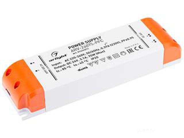 Блок питания ARV-24075-PFC (24V, 3.1A, 75W) (Arlight, IP20 Пластик, 2 года) фото:1