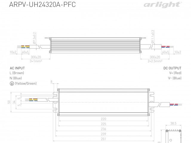 Блок питания ARPV-UH24320A-PFC (24V, 13.3A, 320W) (Arlight, IP67 Металл, 7 лет) фото:3