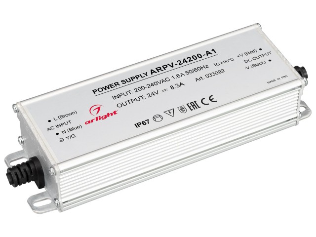 Блок питания ARPV-24200-A1 (24V, 8.3A, 200W) (Arlight, IP67 Металл, 3 года) фото:1