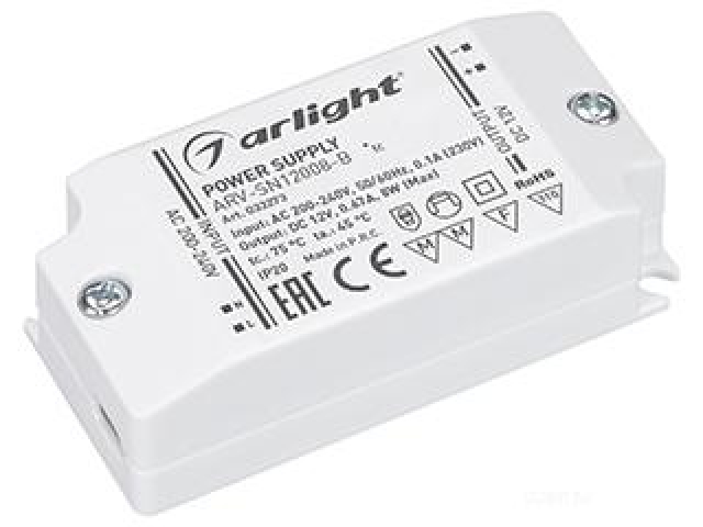 Блок питания ARV-SN12008-B (12V, 0.67A, 8W) (Arlight, IP20 Пластик, 3 года) фото:4