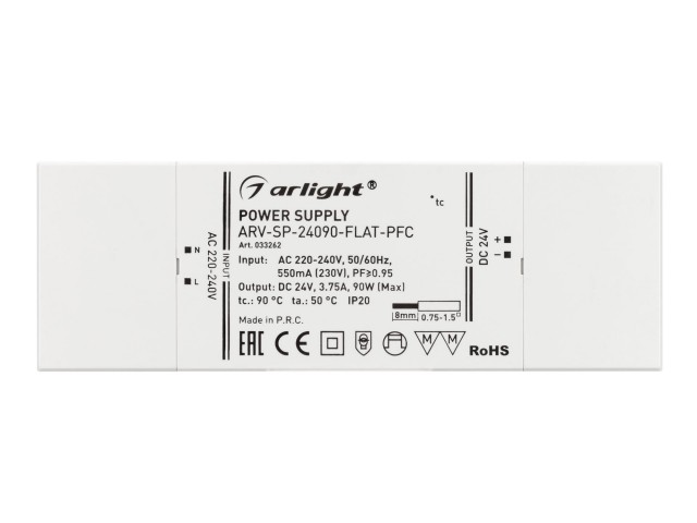 Блок питания ARV-SP-24090-FLAT-PFC (24V, 3.75A, 90W) (Arlight, IP20 Пластик, 5 лет) фото:2