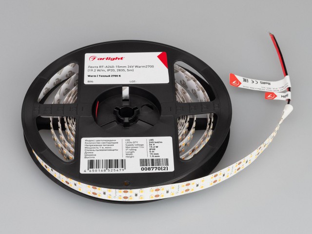 Лента RT-A240-15mm 24V Warm2700 (19.2 W/m, IP20, 2835, 5m) (Arlight, 19.2 Вт/м, IP20) фото:8
