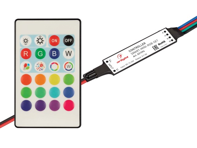 Контроллер SMART-MINI-RGB-SET (12-24V, 3x1.5A, ПДУ 24кн, IR) (Arlight, IP20 Пластик, 5 лет) фото:3