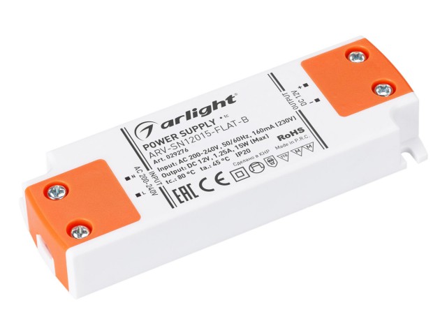 Блок питания ARV-SN12015-FLAT-B (12V, 1.25A, 15W) (Arlight, IP20 Пластик, 3 года) фото:4