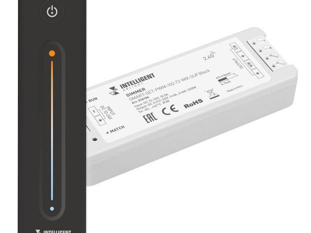 INTELLIGENT ARLIGHT Диммер SMART-SET-PWM-102-72-MIX-SUF Black (12-24V, 2x5A, ПДУ LINE, 2.4G) (IARL, IP20 Пластик, 5 лет) фото:2