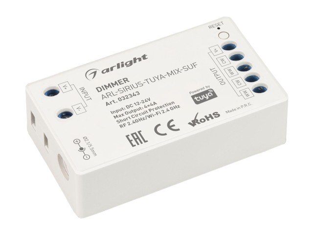 Диммер ARL-SIRIUS-TUYA-MIX-SUF (12-24V, 4x4A, 2.4G) (Arlight, IP20 Пластик, 3 года) фото:1