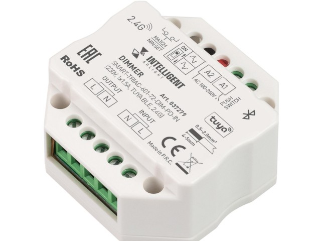 INTELLIGENT ARLIGHT Диммер SMART-TRIAC-601-72-DIM-PD-IN (230V, 1x1.5A, TUYA BLE, 2.4G) (IARL, IP20 Пластик, 5 лет) фото:1
