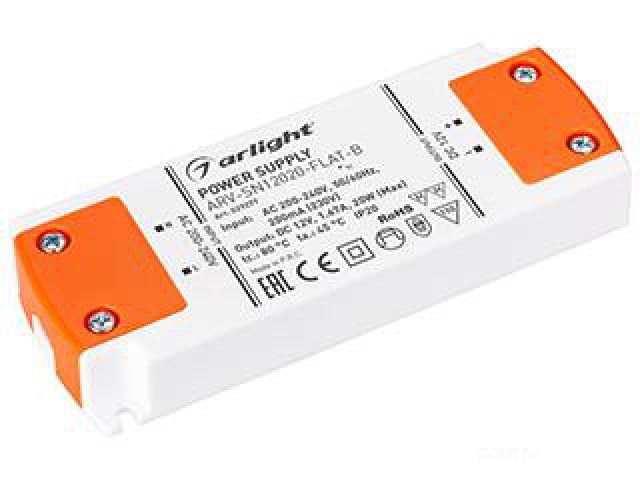 Блок питания ARV-SN12020-FLAT-B (12V, 1.67A, 20W) (Arlight, IP20 Пластик, 3 года) фото:4