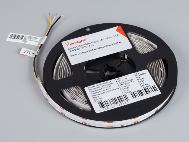 Лента COB-X576-10mm 24V White-MIX (9.6 W/m, IP20, 5m) (Arlight, Изменяемая ЦТ) фото:8