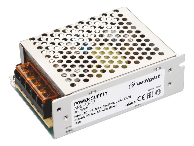 Блок питания ARS-60-12 (12V, 5A, 60W) (Arlight, IP20 Сетка, 2 года) фото:4