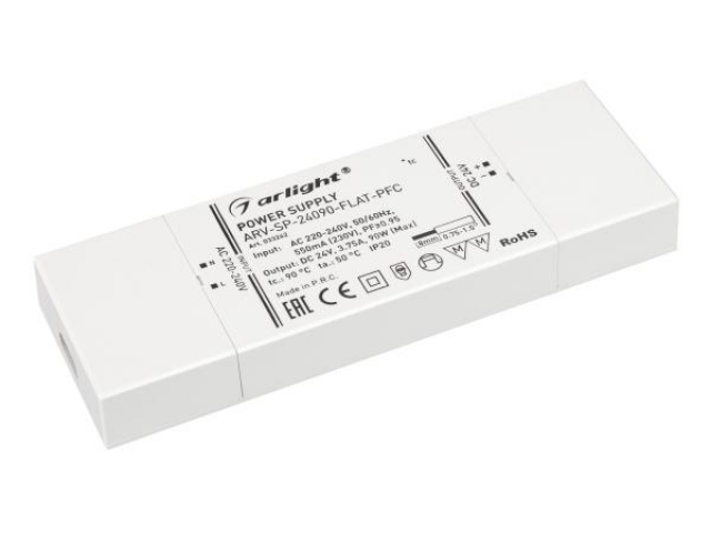 Блок питания ARV-SP-24090-FLAT-PFC (24V, 3.75A, 90W) (Arlight, IP20 Пластик, 5 лет) фото:4
