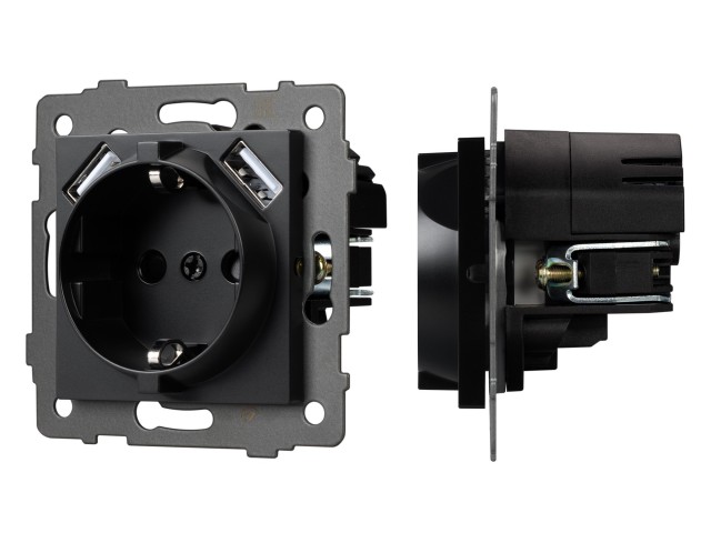 Механизм розетки с USB зарядкой SCT-MUAA-PL-BK-V (250V, 16A) (Arlight, -) фото:3