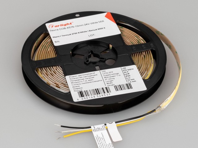 Лента COB-X576-10mm 24V White-MIX (9.6 W/m, IP20, 5m) (Arlight, Изменяемая ЦТ) фото:1