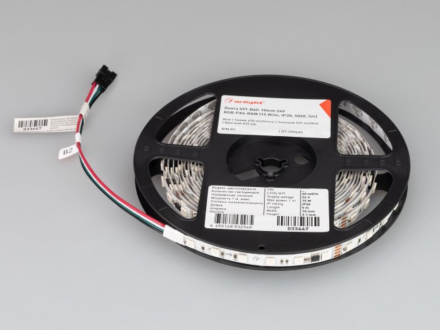 Лента SPI-B60-10mm 24V RGB-PX6-RAM (15 W/m, IP20, 5060, 5m) (Arlight, бегущий огонь) фото:5