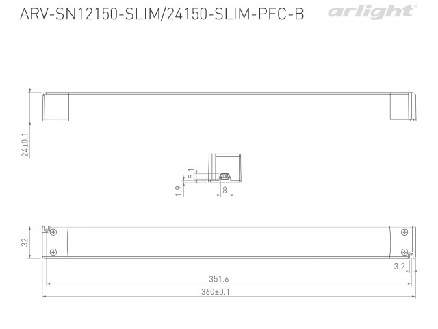 Блок питания ARV-SL12150-SLIM (12V, 12.5A, 150W, PFC) (Arlight, IP20 Пластик, 3 года) фото:3