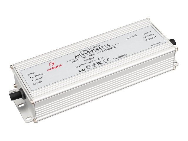 Блок питания ARPV-LG48200-PFC-A (48V, 4.2A, 200W) (Arlight, IP67 Металл, 5 лет) фото:1