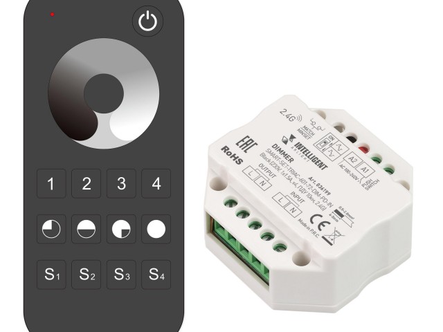 INTELLIGENT ARLIGHT Диммер SMART-SET-TRIAC-601-72-DIM-PD-IN Black (230V, 1x1.5A, x4, ПДУ 10кн, 2.4G) (IARL, IP20 Пластик, 5 лет) фото:2