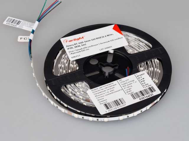Лента RT-G60-5mm 24V RGB (6.6 W/m, IP20, 3838, 5m) (Arlight, узкая) фото:9