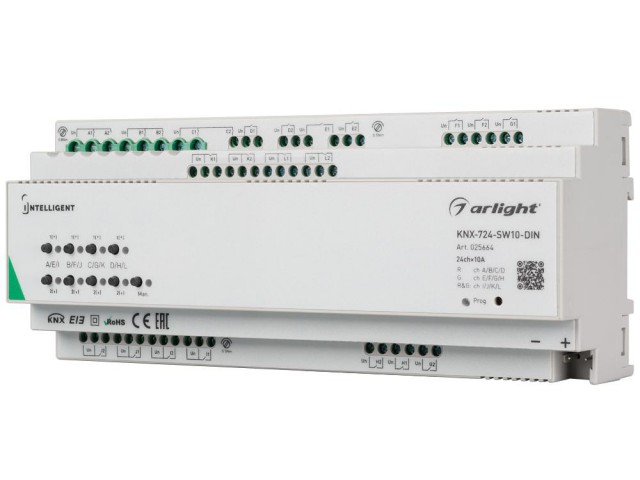 INTELLIGENT ARLIGHT Релейный модуль KNX-724-SW10-DIN (BUS, 24х10A) (Arlight, -) фото:3