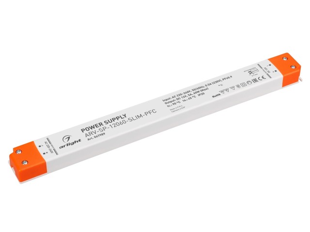 Блок питания ARV-SP-12060-SLIM-PFC (12V, 5A, 60W) (Arlight, IP20 Пластик, 5 лет) фото:1