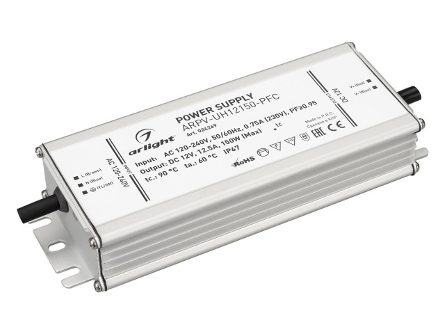 Блок питания ARPV-UH12150-PFC (12V, 12.5A, 150W) (Arlight, IP67 Металл, 7 лет) фото:1