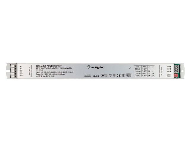 Блок питания ARJ-SN-50-LINEAR-PFC-DALI-MIX-PD (50W, 9-42V, 0.9-1.4А) (Arlight, IP20 Металл, 3 года) фото:3