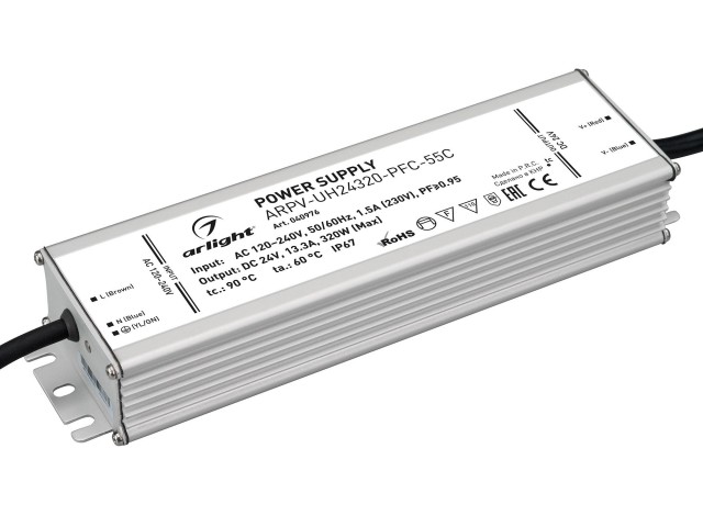 Блок питания ARPV-UH24320-PFC-55C (24V, 13.3A, 320W) (Arlight, IP67 Металл, 5 лет) фото:2