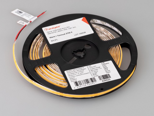 Лента COB-X320-8mm 24V Warm2700 (8 W/m, IP20, 5m) (Arlight, -) фото:3