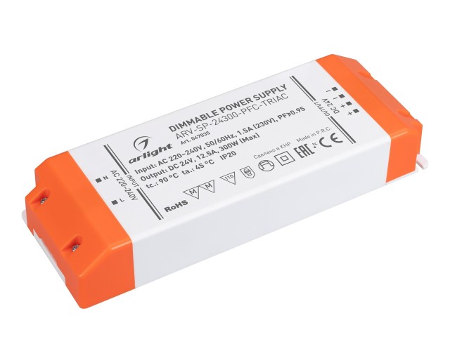 Блок питания ARV-SP-24300-PFC-TRIAC (24V, 12.5A, 300W) (Arlight, IP20 Пластик, 5 лет) фото:1
