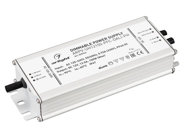 Блок питания ARPV-UH12150-PFC-DALI-PH (12V, 12.5A, 150W) (Arlight, IP67 Металл, 7 лет) фото:1