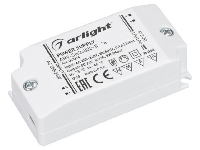 Блок питания ARV-SN24008-B (24V, 0.33A, 8W) (Arlight, IP20 Пластик, 3 года) фото:7