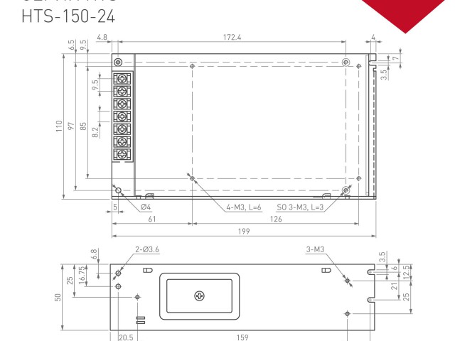 Блок питания HTS-150-24 (24V, 6.2A, 150W) (Arlight, IP20 Сетка, 3 года) фото:1