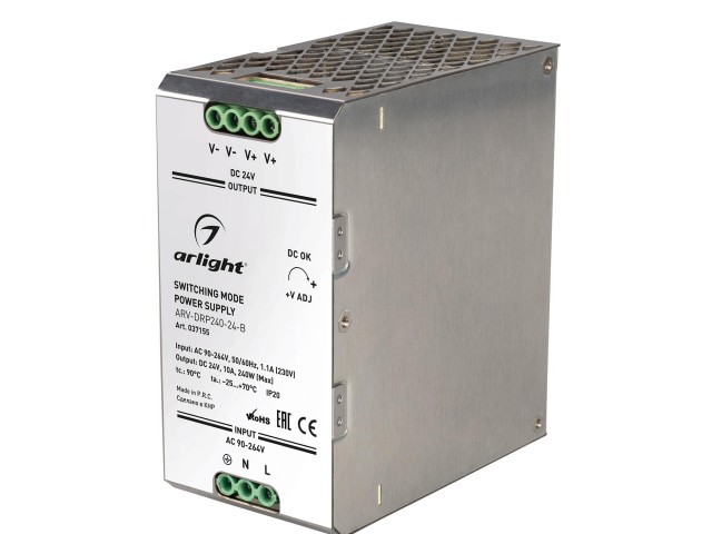 Блок питания ARV-DRP240-24-B (24V, 10A, 240W, PFC) (Arlight, IP20 Металл, 5 лет) фото:3