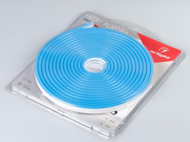 Лента герметичная AURORA-PS-A120-12x6mm 24V Blue (10 W/m, IP65, 2835, 5m) (Arlight, Силикон) фото:1
