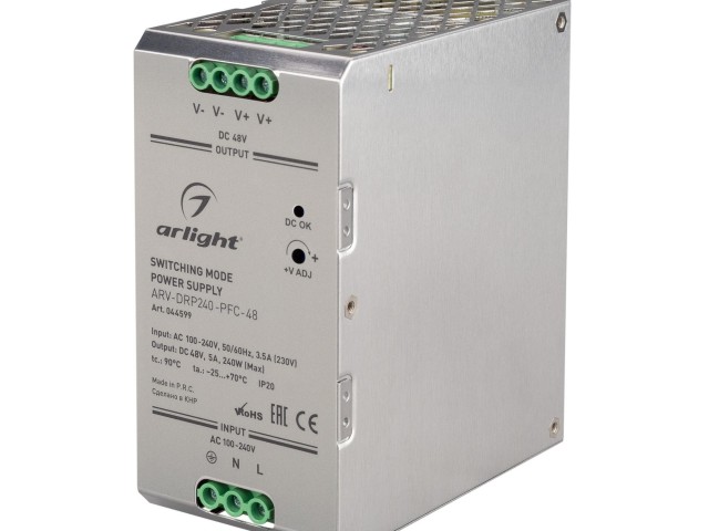 Блок питания ARV-DRP240-PFC-48 (48V, 5A, 240W) (Arlight, IP20 Металл, 5 лет) фото:2
