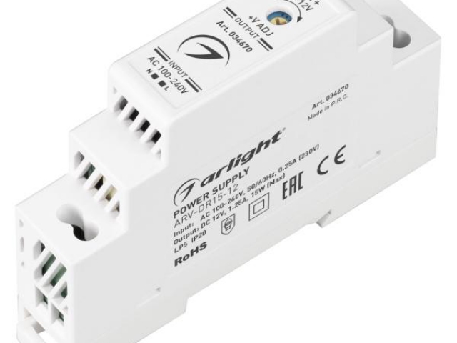 Блок питания ARV-DR15-12 (12V, 1.25A, 15W) (Arlight, IP20 DIN-рейка) фото:2