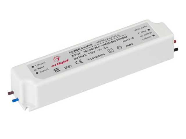 Блок питания ARPV-LV12035-A (12V, 3.0A, 36W) (Arlight, IP67 Пластик, 3 года) фото:2